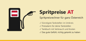 Spritpreise AT – Spritpreisrechner für ganz Österreich: Zapfsäule mit rot-weiß-roter Fahne